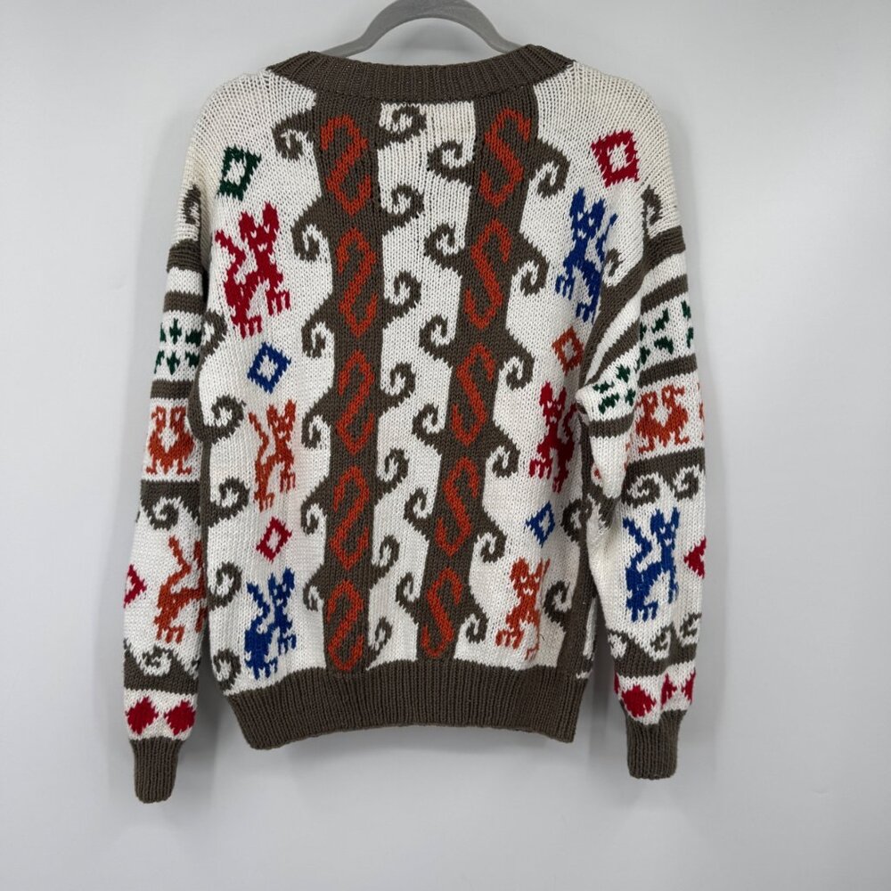 Vintage Andina graphic cardigan sweater  cotton white colorful size small woman’ - Picture 8 of 11